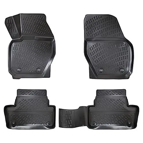 Produktbild: Rizline Passgenau 3D Fussmatten Auto Kompatibel mit Volvo XC60 1.Gen. Y20 2008-2017 Auto Zubehör 1. und 2. Reihe Gummimatten Autos TPE Allwetter Geruchlos rutschfest Vorne und Hinten Schwarz