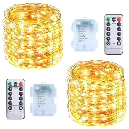Produktbild: RJEDL Batterie Lichterkette Aussen, 2x12M 200 LED lichterkette Außen Wetterfest 8 Modi IP65 Wasserdicht Kupferdraht Lichterkette Außen Innen und Outdoor für Garten Terrasse Baum Hof Party