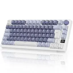 Produktbild: RK ROYAL KLUDGE M75 Gaming Tastatur kabellos 75% TKL Mechanische Tastatur RGB 2,4 GHz Wireless/Bluetooth/USB-C QWERTZ mit OLED-Smart-Display und Knopf Hot Swappable Roter Schalter, Lavendelviolett