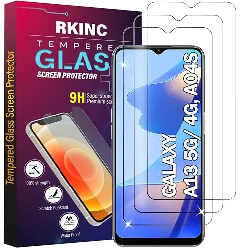 Produktbild: RKINC 3 Stück, Panzerglas Schutz Glas für Samsung Galaxy A13 5G, A13 4G, A04s, Panzer HD Displayschutzfolie, 0,33 mm kratzfest, splitterfrei, blasenfrei, lebenslangeGarantie