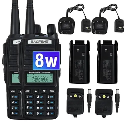 Produktbild: RKK Talkie Walkie UV-82 Lizenzfrei PMR446 16 Kanäle Funkgeräte, Funkgeräte Reichweite 1-5 km, CTCSS/DCS Sprechfunkgerät mit Ladestation und Headset (2 Stück)