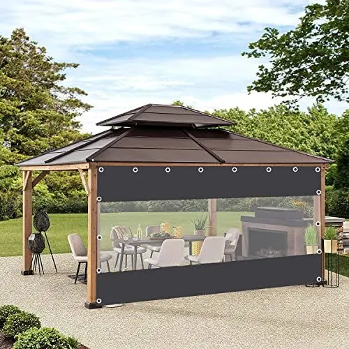 Produktbild: RLINZ Transparente wasserdichte Seitenvorhänge für Pergola PVC-Plastikplane Im Freien Anti-UV mit Ösen Terrassenüberdachung, Anpassbar (Clear Gray,1.80x2m)