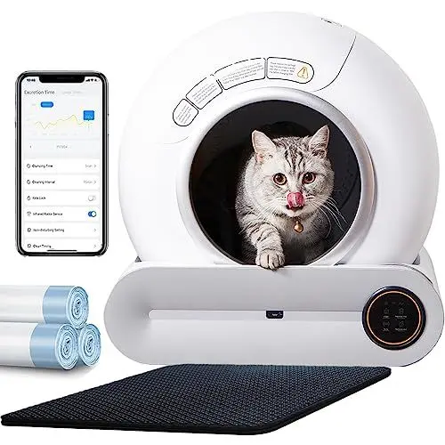 Produktbild: RMAN Selbstreinigende Katzentoilette Katzenklo Elektrisches mit Müllbeutel und Matte Große Kapazität/App-Steuerung/Smart Health/Sicherer Alert/für Mehrere Katzen