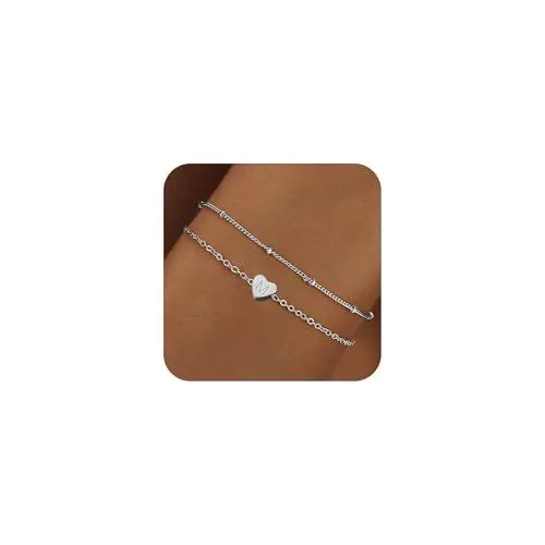 Produktbild: RMMD Armband Damen Silber - 18K Weißgold Vergoldete Silber Armband mit Buchstaben M Armkette Herz Armbänder mit Buchstaben Armbänder Damen Geschenk für Frauen Mädchen