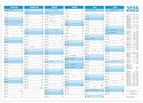 Produktbild: RNKVERLAG 2911/25 - Tafelkalender 2025 im DIN A5 Format quer, 25 Kalender mit Ferienterminen und Wochenzähler aus 250 g/m² Karton