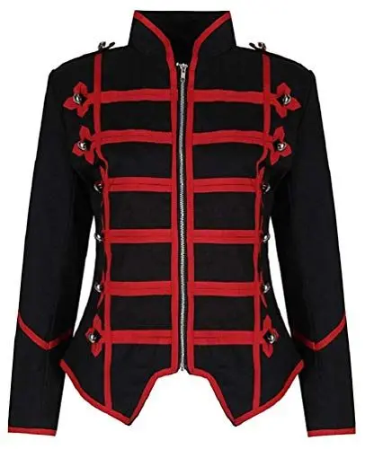 Produktbild: Ro Rox Damen Militärische Parade Emo Punk Schlagzeuger Jacke - Schwarz Rot (DE 34)