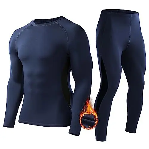 Produktbild: Roadbox Thermounterwäsche Herren, Atmungsaktiv Weich Funktionswäsche Herren Winter Warm Skiunterwäsche Thermowäsche Set Flexibel Thermoaktiv Funktionsunterwäsche für Männer (Blau M)