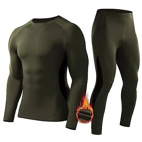 Produktbild: Roadbox Thermounterwäsche Herren, Atmungsaktiv Weich Funktionswäsche Herren Winter Warm Skiunterwäsche Thermowäsche Set Flexibel Thermoaktiv Funktionsunterwäsche für Männer Grün M