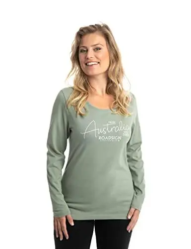 Produktbild: ROADSIGN australia Damen Langarmshirt mit Aufdruck & Rundhalsausschnitt - aus 100% Baumwolle Gruen, S