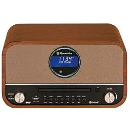 Produktbild: Roadstar DAB Nostalgie Retro-Radio mit Bluetooth und CD / MP3 Player im Holzgehäuse mit Weck-Funktion (USB, AUX-In, RDS), 15 Watt RMS, braun