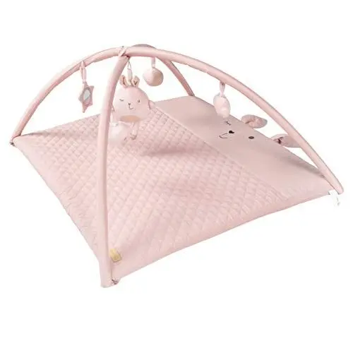 Produktbild: roba Baby Krabbeldecke mit Spielbogen roba Style - 5 Spielelemente - Hasen Motiv - Activity Spieldecke nutzbar als Wickelauflage - 85 x 75 cm - Rosa