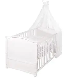 Produktbild: roba Babybett Set Fox & Bunny - 70 x 140 cm - Mitwachsendes Kinderbett mit Bettwäsche, Himmel, Matratze - Höhenverstellbar - zu Juniorbett umbaubar - Holz weiß