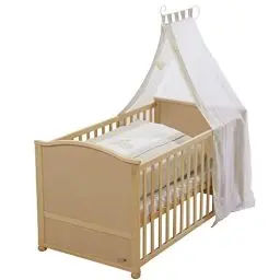 Produktbild: roba Babybett Set Liebhabbär - 70 x 140 cm - Kinderbett komplett mit Bettwäsche, Himmel, Matratze - Höhenverstellbar - Gitterbett in Juniorbett umbaubar - Holz natur