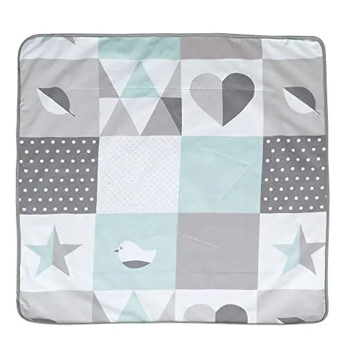 Produktbild: roba Babydecke Happy Patch - 80 x 80 cm - Kuscheldecke zum Schlafen, Krabbeln & Spielen - Kinderdecke 2 seitig für Babys aus weicher Baumwolle / Plüsch - Mint / Grau, 1 Stück (1er Pack)