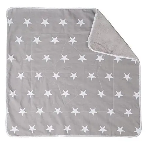 Produktbild: roba Babydecke Little Stars - 80 x 80 cm - Decke zum Kuscheln, Krabbeln & Spielen - Weiche Kinderdecke 2 seitig mit Stern Motiv aus Baumwolle / Plüsch - Grau / Weiß, 1 Stück (1er Pack)