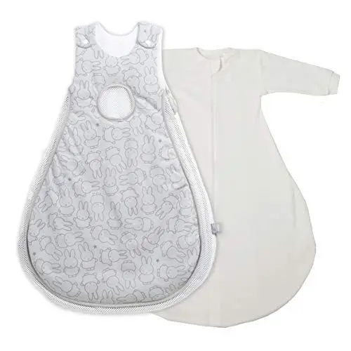 Produktbild: roba Babyschlafsack 62/68 cm Air PLUS miffy + Strampelsack mit Ärmeln - safe asleep - Schlafsack ganzjährig für Neugeborene - Grau mit Hasen Motiv