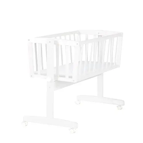 Produktbild: roba Babywiege inkl. Matratze 40 x 90 cm - Wiegefunktion mit Feststellknopf + Bremsrollensatz - Wiegen Set für Babys - Holz weiß
