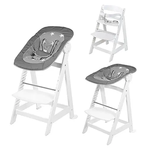Produktbild: roba Born Up Treppenhochstuhl, Set 2in1, 'Little Stars' Hochstuhl mit Liegefunktion, ab Geburt, weiß