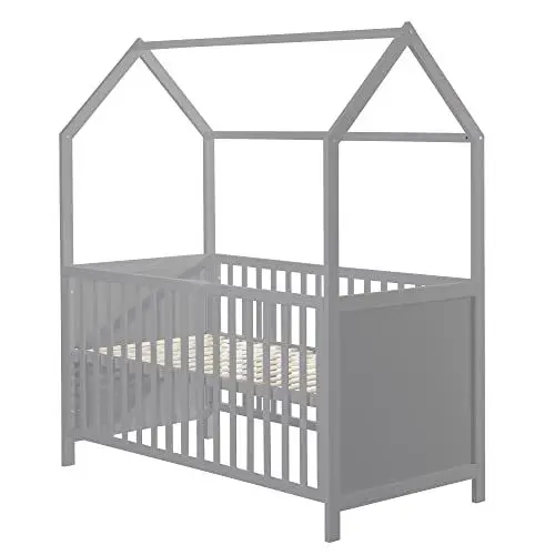 Produktbild: roba Hausbett 70 x 140 cm - FSC zertifiziert - Babybett in Hausoptik - Höhenverstellbar - Umbaubar zum Juniorbett - Holz taupe
