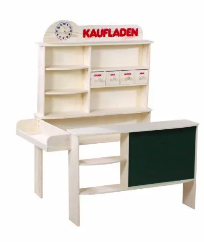 Produktbild: roba Kaufladen für Kinder aus Holz natur - Verkaufsstand & Kaufmannsladen mit 4 Schubladen, Uhr, Tafel, Theke & Seitentheke