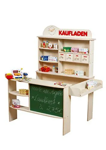 Produktbild: roba Kaufladen, inkl. Zubehör, Holz natur, mit 4 Schubladen, Uhr, Tafel, Theke und Seitentheke