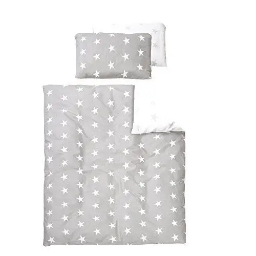 Produktbild: roba Kinderbettwäsche 100 x 135 cm Little Stars - Bettwäsche Set für Mädchen & Jungen - Decken & Kissenbezug aus Baumwolle für Babys & Kinder - Stern Motiv - Grau / Weiß