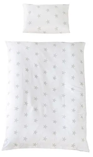 Produktbild: roba Kinderbettwäsche 100 x 135 cm Little Stars - Bettwäsche Set für Mädchen & Jungen - Decken & Kissenbezug aus Baumwolle für Babys & Kinder - Stern Motiv - Weiß