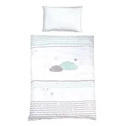 Produktbild: roba Kinderbettwäsche 100 x 135 cm - Happy Cloud - Bettwäsche Set für Mädchen & Jungen - 2-teilig inkl. Decken & Kissenbezug aus Baumwolle - Wolken Motiv - Mint / Weiß