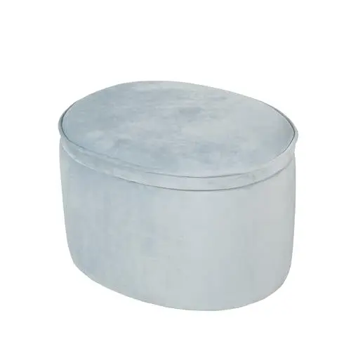 Produktbild: roba Kinderhocker Lil Sofa mit Stauraum - Ovaler Hocker in blauem Samtstoff - Polstermöbel Pouf für Kinderzimmer - Sitzhöhe 27 cm