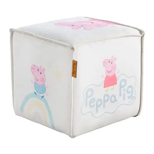 Produktbild: roba Pouf Cube en Velours pour Chambre Enfant Peppa Pig - Solide et Doux - Tabouret Carré - Assise Stable dès 18 Mois - Facile à Nettoyer - Beige / Motif Truie et Cochon
