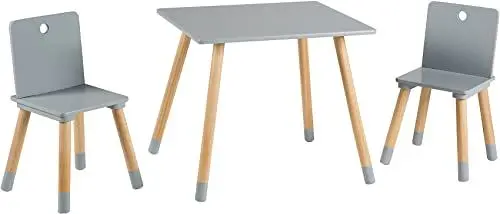 Produktbild: roba Kindersitzgruppe aus Holz - Kindermöbel Set aus 2 Kinderstühlen & 1 Tisch - Kindertisch Set für Kinderzimmer von Jungen & Mädchen - Grau / Natur