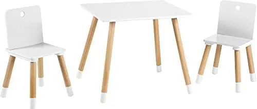 Produktbild: roba Kindersitzgruppe aus Holz - Kindermöbel Set aus 2 Kinderstühlen & 1 Tisch - Kindertisch Set für Kinderzimmer von Jungen & Mädchen - Weiß / Natur