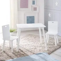 Produktbild: roba Kindersitzgruppe aus Holz - Kindermöbel Set aus 2 Kinderstühlen & 1 Tisch - Kindertisch Set für Kinderzimmer von Jungen & Mädchen - Weiß lackiert