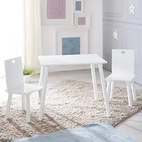 Produktbild: roba Kindersitzgruppe aus Holz - Kindermöbel Set aus 2 Kinderstühlen & 1 Tisch - Kindertisch Set für Kinderzimmer von Jungen & Mädchen - Weiß lackiert