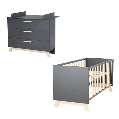 Produktbild: roba Kinderzimmerset 'Jara' inkl. Baby-/Kinderbett 70 x 140 cm und Wickelkommode in Anthrazit