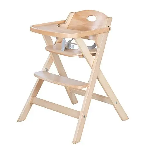 Produktbild: roba Klapphochstuhl mit Essbrett - Baby Hochstuhl platzsparend klappbar - Kinderhochstuhl mit 3 Punkte Gurt - ab 6 Monaten - Holz natur, 1 Stück (1er Pack)
