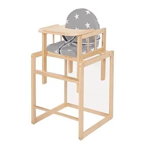 Produktbild: roba Kombi-Hochstuhl, Hochstuhl mit Essbrett wandelbar zu Tisch & Stuhl, Kinderhochstuhl Holz natur, Sitz gepolstert Folie ‚Little Stars‘ 7512F190