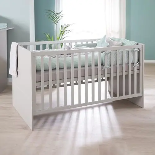 Produktbild: roba Kombi-Kinderbett Lea 70 x 140 - Babybett 3-fach höhenverstellbar - umbaubar zum Kinderbett - Holz in Beige/Grau lackiert