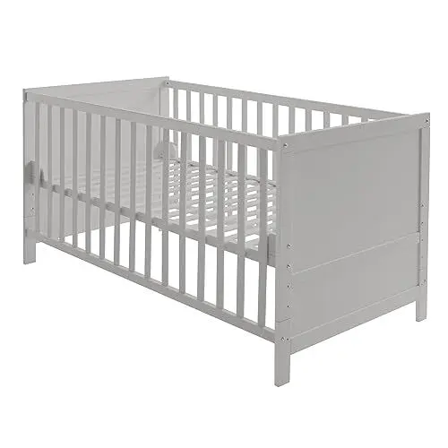 Produktbild: roba Kombi Kinderbett 70 x 140 - Gitterbett 3-fach höhenverstellbar - 3 Schlupfsprossen - Babybett umbaubar zum Juniorbett - Holz taupe