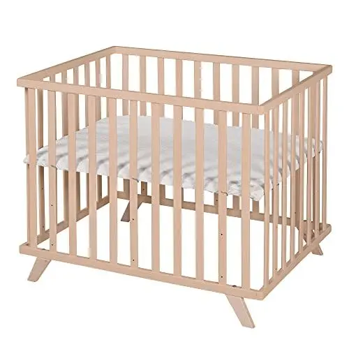 Produktbild: roba Laufgitter 75 x 100 cm - Baby Laufstall inkl. Einlage Lil Planet grau - GOTS und Oeko-Tex 100 zertifiziert - 3-fach höhenverstellbar - Holz natur