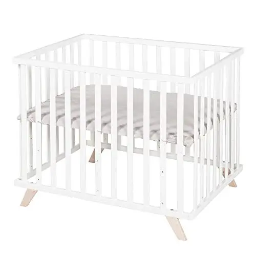 Produktbild: roba Laufgitter 75 x 100 cm - Baby Laufstall inkl. Einlage Lil Planet grau - GOTS und Oeko-Tex 100 zertifiziert - 3-fach höhenverstellbar - Holz weiß