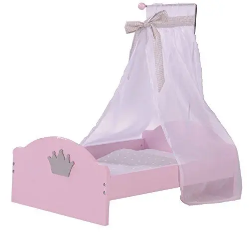 Produktbild: roba Puppenbett aus Puppenmöbel Serie „Sophie“, Puppenbett inkl. textiler Ausstattung, Bettwäsche und Himmel, Puppenzubehör rosa, 1 Stück (1er Pack)