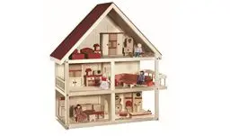 Produktbild: roba Puppenhaus, Puppenvilla inkl. Möbel und Puppen, Mädchen Spielzeug, Holz natur