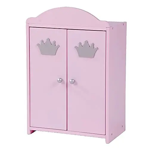 Produktbild: roba Puppenkleiderschrank 2-türig aus Puppenmöbelserie „Prinzessin Sophie“, Puppenkleiderschrank rosa lackiert, Puppenzubehör inkl. Kleiderstange und Boden