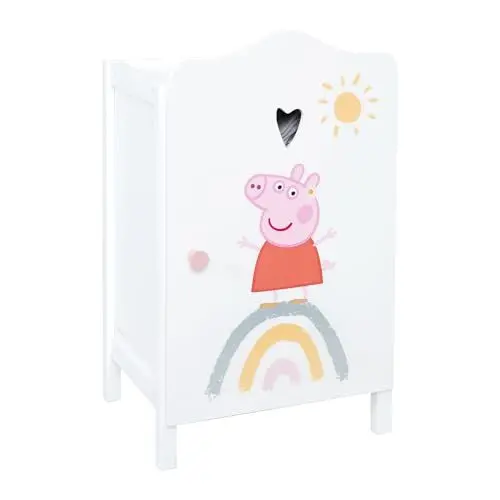 Produktbild: roba Puppenkleiderschrank Peppa Pig - Schrank zum Verstauen von Puppenkleidung & Zubehör - Puppenmöbel aus weiß lackiertem Holz - Motiv der Zeichentrick Serie…