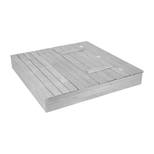 Produktbild: roba Sandkasten Outdoor + mit Abdeckung - Aufklappbare Sitzbank, 2 Spielwannen & 4 abnehmbare Sitzplatten als Deckel - Wetterfestes Holz grau lasiert