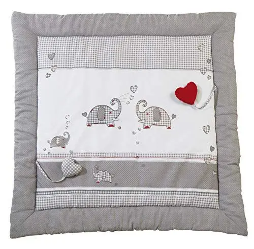 Produktbild: roba Spiel- & Krabbeldecke Jumbotwins - 100 x 100 cm - Gepolsterte Spieldecke für Babys - Spielunterlage mit Elefanten Motiv aus Baumwolle - inkl. Baby-Spielzeug