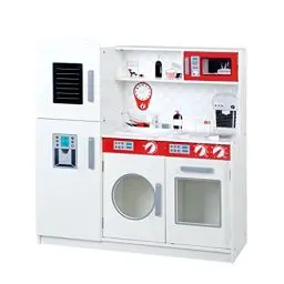 Produktbild: roba Spielküche, Kinderküche, weiß, rot, Kühlschrank, Tafel, Herd, Mikrowelle, Spüle, Wasserhahn