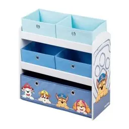 Produktbild: roba Spielregal aus Holz Paw Patrol - Spielzeugregal mit 5 Boxen - Montessori Aufbewahrungsregal für Jungen & Mädchen - Weiß/Grau…