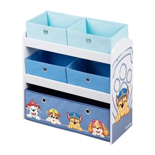 Produktbild: roba Spielregal aus Holz Paw Patrol - Spielzeugregal mit 5 Boxen - Montessori Aufbewahrungsregal für Jungen & Mädchen - Weiß/Grau…